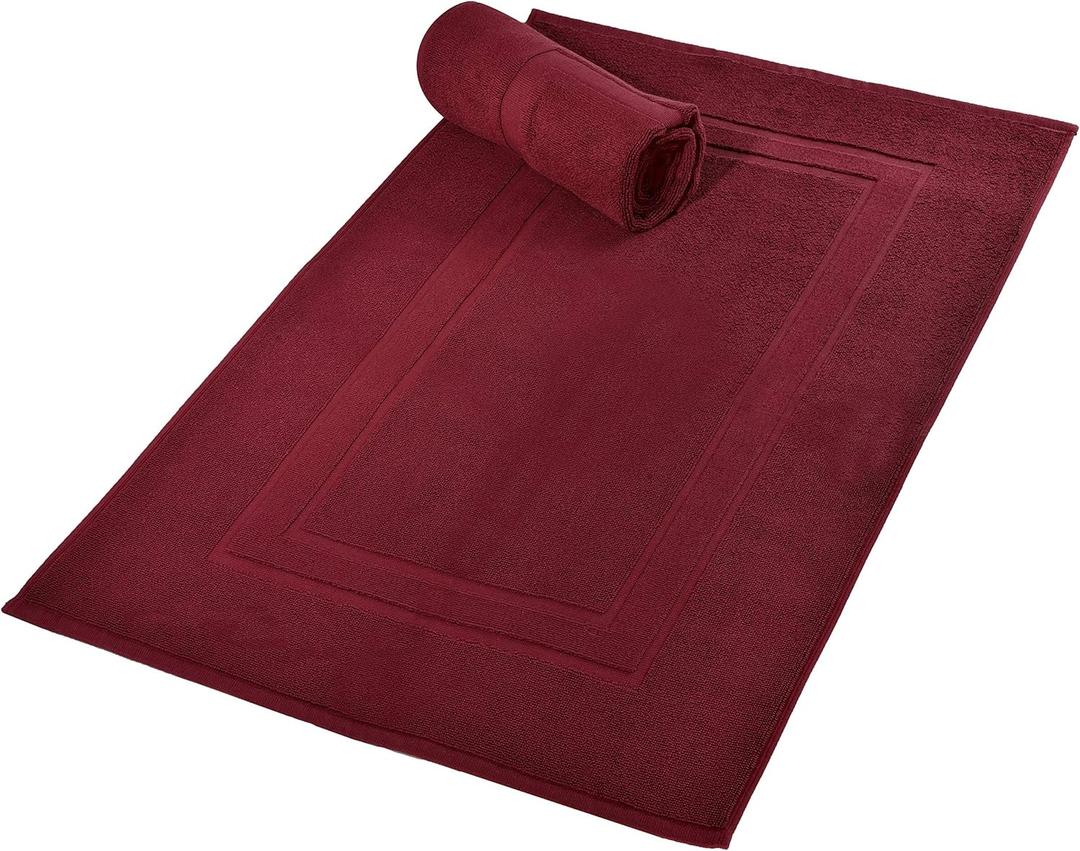 GLAMBURG Premium Cotton 20x32 inch 2-Pack Bath Mats - 100% Ringspun Cotton - Luxury Hotel & Spa Quality - 800 GSM - Durable Soft Highly Absorbent - Machine Washable - Burgundy