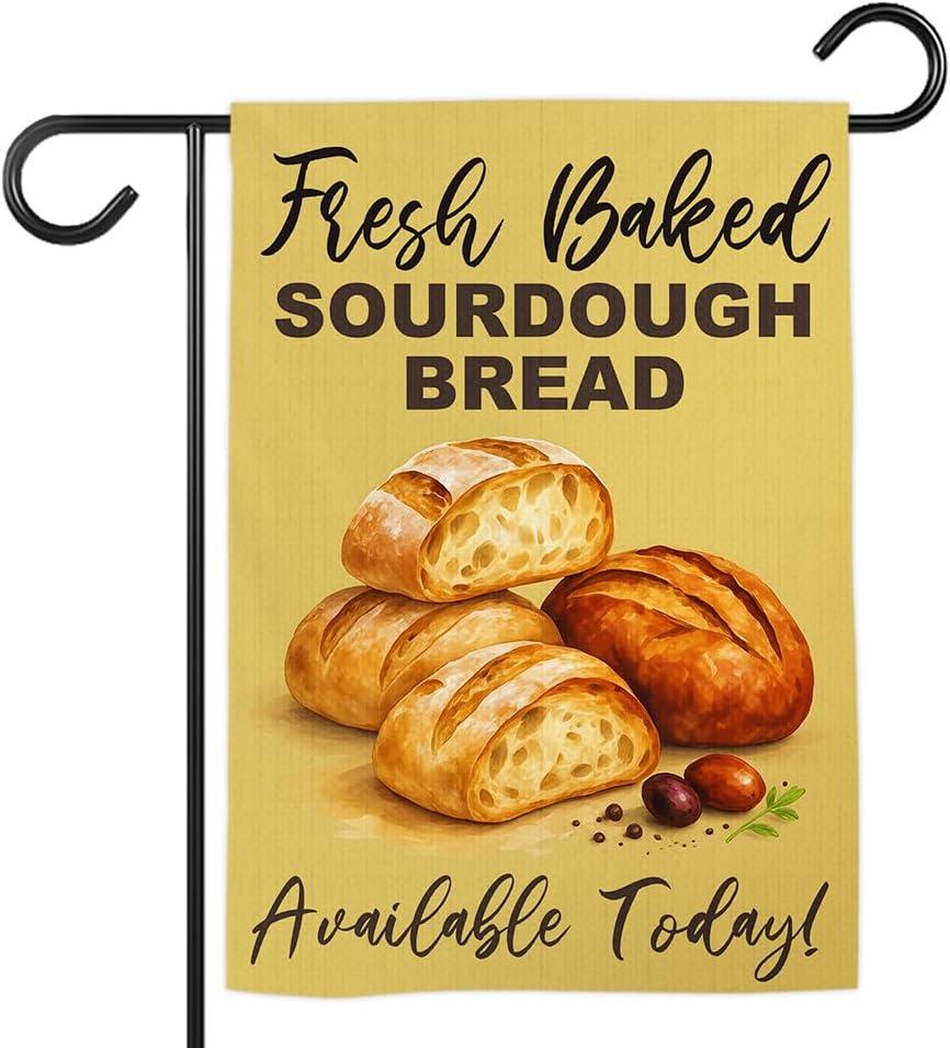 TODOLIA (12"x18") Fresh Baked Sourdough Bread Available Garden Flag Double Sided, Self Serve Farm Stand Outdoor Decoration Yard House Porch Patio, Farmer Baker Gift For Family, Friends (no flagpole)