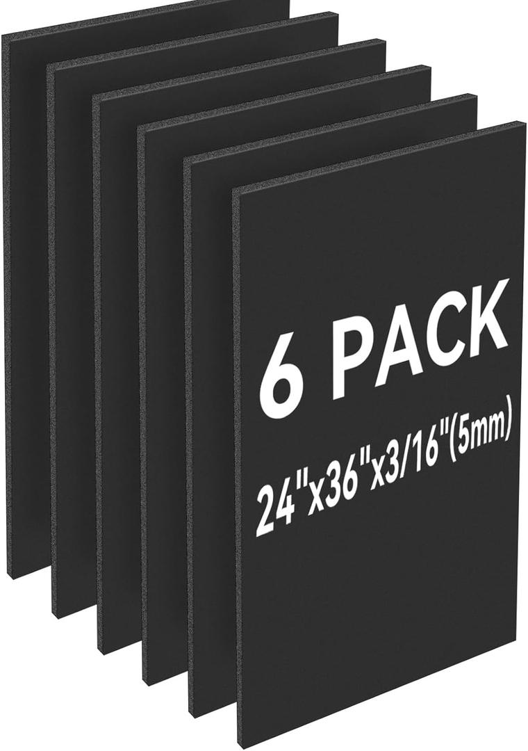 6 Pack Black Foam Board 24"x36", 3/16" Thick Foam Core Board for Projects, Black Poster Board for Painting, Displaying, and Craft Projects