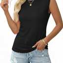 SOFIA'S CHOICE Women's Ribbed Tank Tops Lettuce Trim Cap Sleeve Top Summer Casual Fitted Basic Tee Shirts Black Small (Black, S)