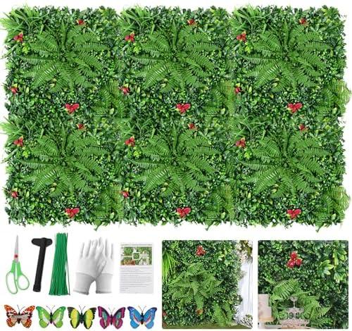 SEMONONIA Artificial Grass Wall Panels 20"x20"(6pcs), Boxwood Panels Grass Wall Backdrop, UV Protected Privacy Fence Screen for Outdoor Indoor Garden Fence Backyard Decor
