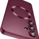 Magnetic for Samsung Galaxy S25 Case [Compatible with MagSafe][Built-in Camera Lens Protector] Slim Soft Silicone Bumper Shockproof Metallic Luster Phone Shell (Burgundy)