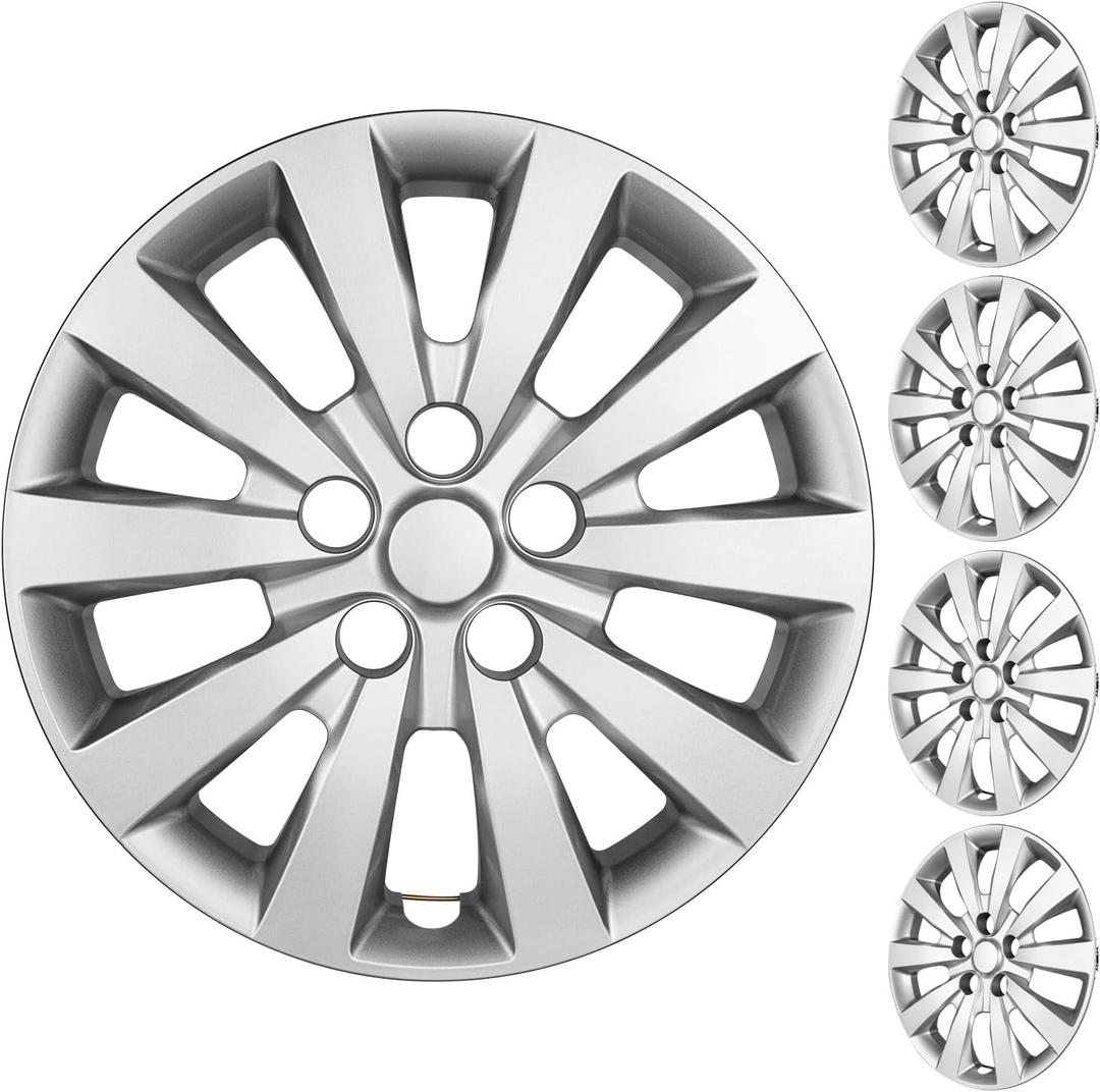 16 Inch Hubcaps Compatible with 2013-2019 Nissan Sentra & 2011-2024 Nissan Leaf, Silver Wheel Covers for 16" Factory Steel Wheels, Snap-On Replacement Hubcaps, Set of 4 (Silver)
