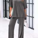 KIRUNDO Womens 2 Piece Outfits 2026 Summer Casual Loose Short Sleeve Pullover Tops & Wide Leg Pants Lounge Sets Tracksuit (Large, Dark Grey)