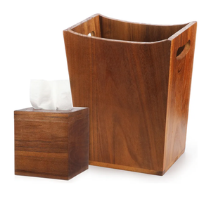2 Pcs Can Wastebaskets and Tissue Box Set Rectangular Basket Garbage Can for Bathroom, Living Room, Office, Kitchen (Brown)