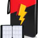 9 Pocket Waterproof Trading Card Binder, Trading Album Display Holder, Expandable, 720 Double Sided Pocket Album, Compatible with Yugioh, MTG and Other TCG Cards (Red Black Lightning)