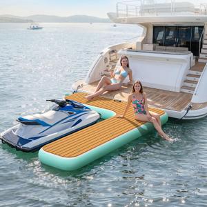 FBSPORT Inflatable Jet Ski Dock, 8ft Inflatable Floating Dock for Lake Ocean Pool, PWC Inflatable Dock Floating Platform, Non-Slip EVA Surface, Boat Fenders for Docking, L-Shaped Left