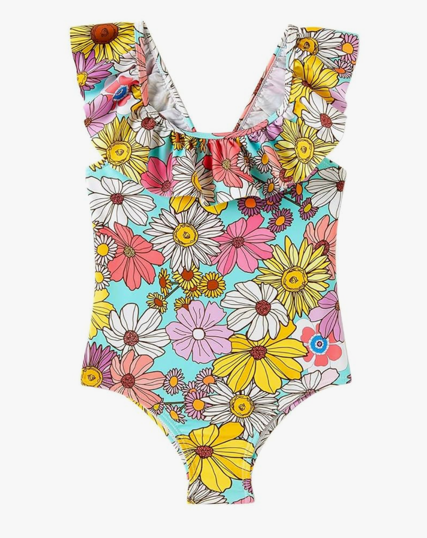 Girls One Piece Swimsuits Toddler Bathing Suit Little Kids Cute Swimwear Quick Dry Striped Ruffle Floral Size 9-10 Y