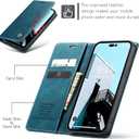 for iPhone 14 Pro Max Case, Flip Wallet Leather Case with Card Holder Magnetic Closure Shockproof Kickstand Protective Phone Cases Cover for iPhone 14 Pro Max, Blue-Green
