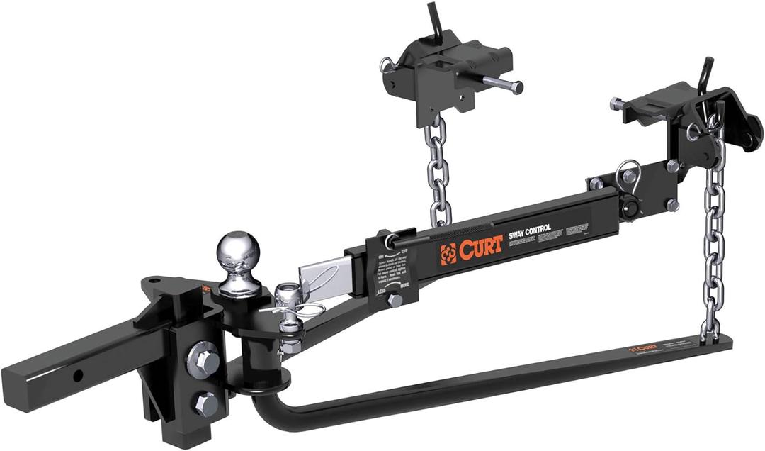 CURT 17063 Round Bar Weight Distribution Hitch with Integrated Lubrication and Sway Control, Up to 14K, 2-In Shank, 2-5/16-Inch Ball