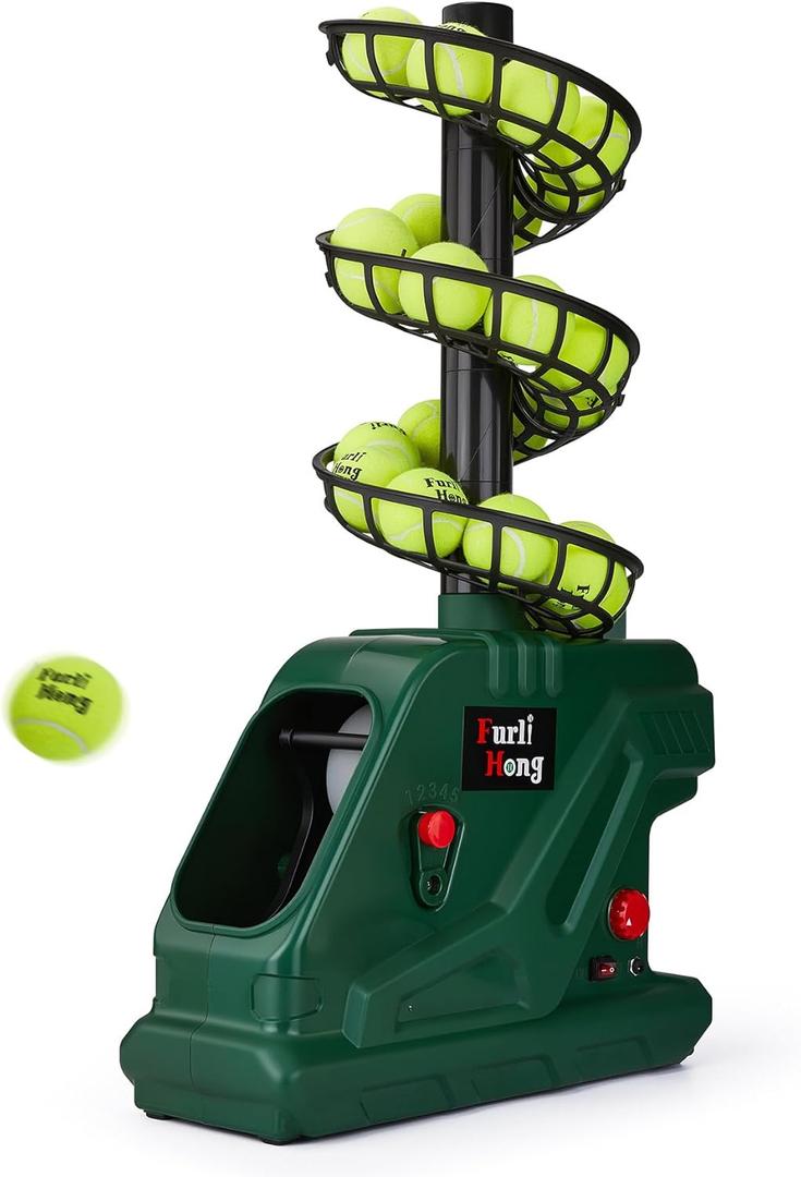 Furlihong 3819BH Portable Tennis Ball Machine 5 Adjustable Angles, 2 Power Levels, 4 Serve Intervals, Up to 30 MPH, for All Skill Levels Training