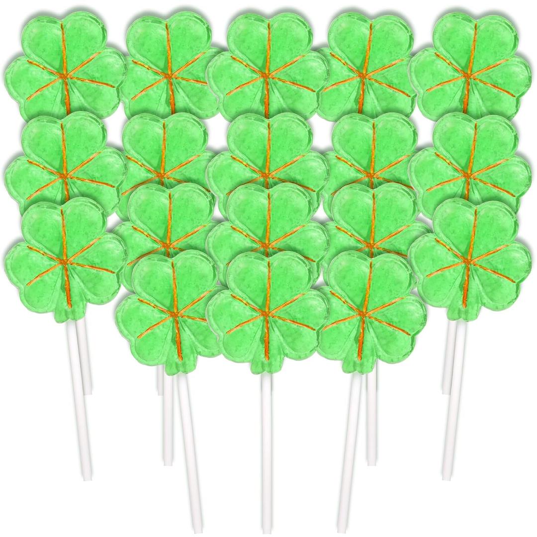 3 x Saint Patrick's Day Candy, Shamrock Lollipops, Individually Wrapped Green Clover Suckers, Party Favor Candy, 18 Pieces (EXP 11/30/26)