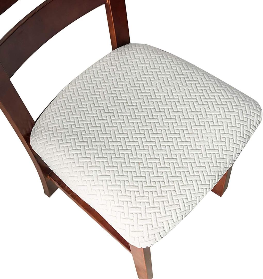 Genina Seat Covers for Dining Room Chair Seat Slipcovers Kitchen Chair Covers (White, 2 Pcs)