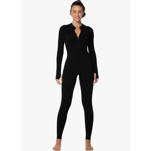 Sunzel Long Sleeve Jumpsuits for Women, Ribbed One Piece Casual Yoga Workout Zip Front Bodycon, Legging Fit & Thumbhole M