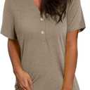 LAISHEN Women's V Neck Summer Tops Casual Henley Button Down T Shirts Tunic 2024 (XL)