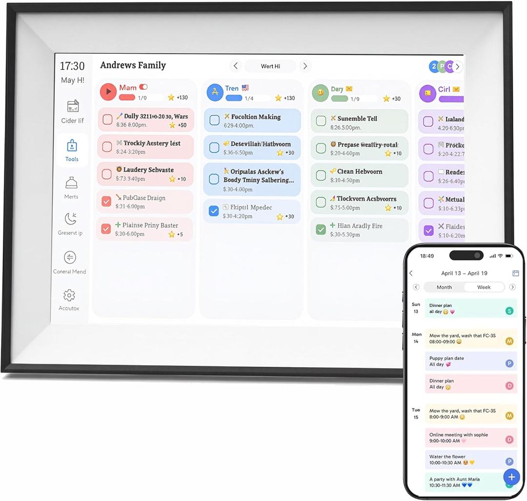 Digital Calendar for Family, 10.1 Smart Touchscreen Wall Calendar & Desk Organizer, All-in-One Planner, Chore Chart, Meal Planner, Shared Reminders, WiFi Sync with Google/Outlook/iOS, Black