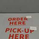 Order Here Sign 2PK Acrylic Hanging Order & Pick-Up Here Signs, 13.5" x 6" Frosted Back, Includes 4 Hooks, Durable Counter Signs for Café, Bakery, Restaurant, Pickup Station (Red Text)