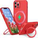 Liquid Silicone Case for iPhone 13 pro with Magnetic Ring Stand, Upgraded Camera Lens Protection, Mil-Grade Drop Shockproof, Anti-Scratch Microfiber Lining Silicone Case (Red)