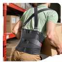 Ultra Breathable Work Back Brace for Men & Women [Upgraded Medical-Grade Support] Lower Back Support Belt with Removable Suspenders - Pain Relief for Lifting, Warehouse, Construction, Moving (Large, Black)