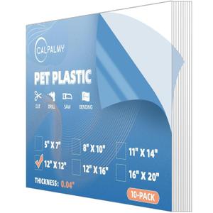 10 Pack of 12x12 PET Sheet/Plexiglass Panels 0.04 Thick; Use for Crafting Projects, Picture Frames, Cricut Cutting and More; Protective Film to Ensure Scratch and Damage Free Sheets