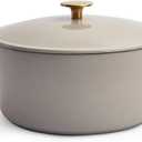 Milo by Kana 5.5-quart Enameled Cast Iron Dutch Oven with Lid | Premium Casserole Cooking Pot | Enamel Coating Inside and Out | Oven Safe and Dishwasher Friendly (Pebble with Gold Knob) (5.5 Quarts)