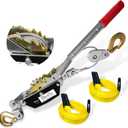 Come Along Winch 2T, Pulling Capacity 12 FT Steel Cable 2 Hooks, with Two 1"x8FT Lifting Straps, Heavy Duty Come Along Tool with Dual Gears, Heavy Duty Hoist Cable Puller for Vehicle Rescue