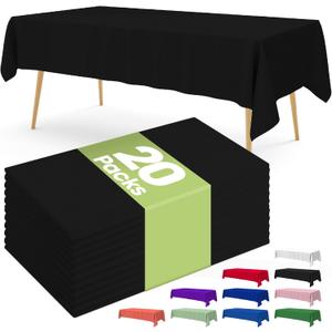 Pureegg Plastic Table Cloth Disposable 20 Pack, 54 x 108 Inch Table Cloths, Graduation Decorations Class of 2025, Graduation Party Tablecloths, Rectangle, Plastic Cover, Leakproof & Sturdy, Black