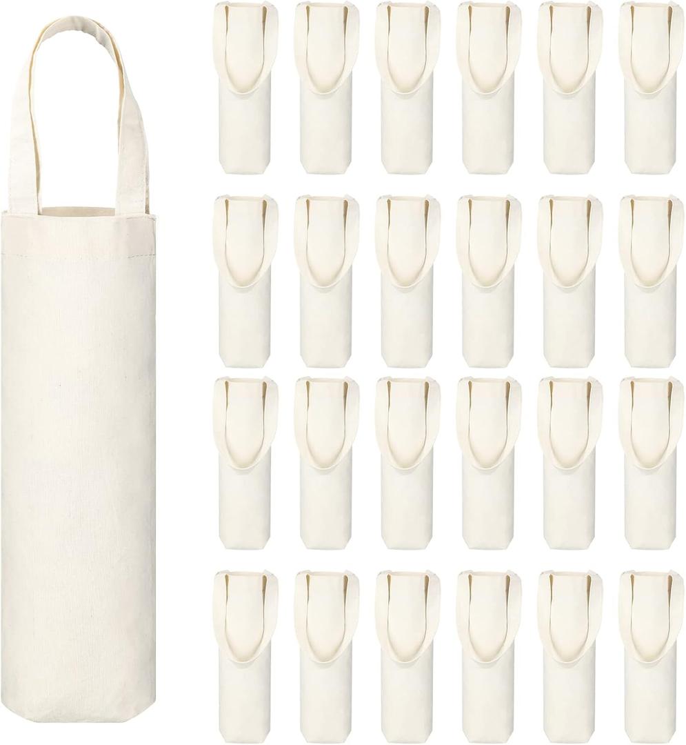 Hoolerry 24 Pcs Canvas Wine Bag with Handle 12 Inch Burlap Sublimation Blank Bottle Gift Tote Reusable Washable Wine Carrier Tote Purse Carrier for Travel Weddings Christmas Holiday Birthdays Party