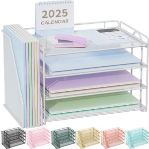 Spacrea Desk Organizers and Accessories, Paper Organizer for Desk with File organizer, Desk Accessories & Workspace Organizers for Office Supplies (White)