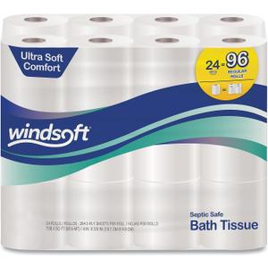 Windsoft SOD418230 2-Ply Septic Safe Premium Bath Tissue - White (24 Rolls/Carton)