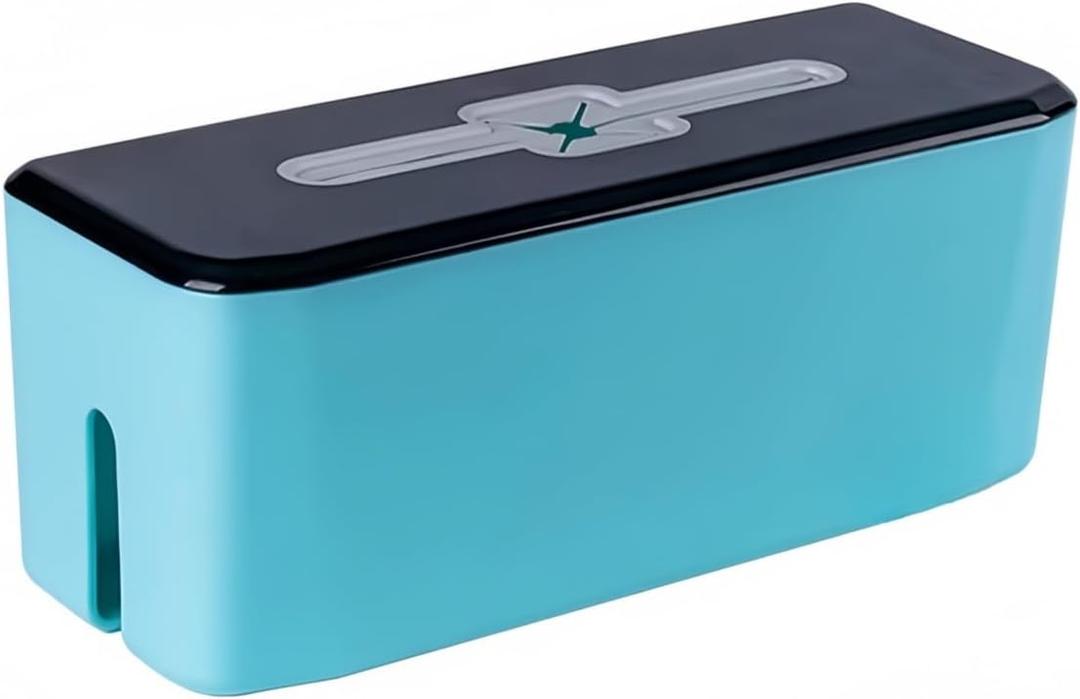 Cable Management Box with Lid  11.8" Cord Organizer for Power Strip & USB Hub, Light Blue Wire Hider for Desk, TV Stand, Home Office & Gaming Setup