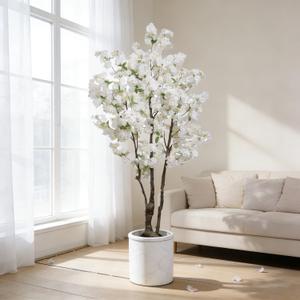 BINCUE Artificial White Cherry Blossom Tree Fake Tree Cherry Blossom Decor Fake Flowers Faux Flowering Tree White Flowers Floral for Indoor Outdoor Room Home Decor Spring Gift 6FT