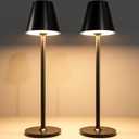 2-Pack Cordless Table Lamps - 5000mAh Rechargeable Battery Operated Desk Lamp, 3-Level Dimmable LED Night Light for Bedroom, Dining, Restaurant - Metal Design (Black 2-Pack)