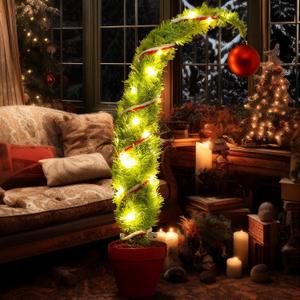 3ft Whimsical Christmas Tree Large Lime Green Artificial Curved Prelit Xmas Tree with Red Ball and 30 LED Light String for Indoor Outdoor Porch Christmas Decorations