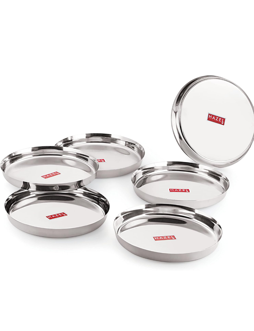 HAZEL 10-Inch Stainless Steel Dinner Plates Set of 6, 14 oz Unbreakable Dishes for Camping & Dining