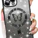 Fiyart Designed for iPhone 11 Pro Max Case,Compatible with MagSafe Butterflies Plating Camera Protection Phone Cover, Magnetic Glitter for Women Girls Shockproof Bumper 6.7"-Black