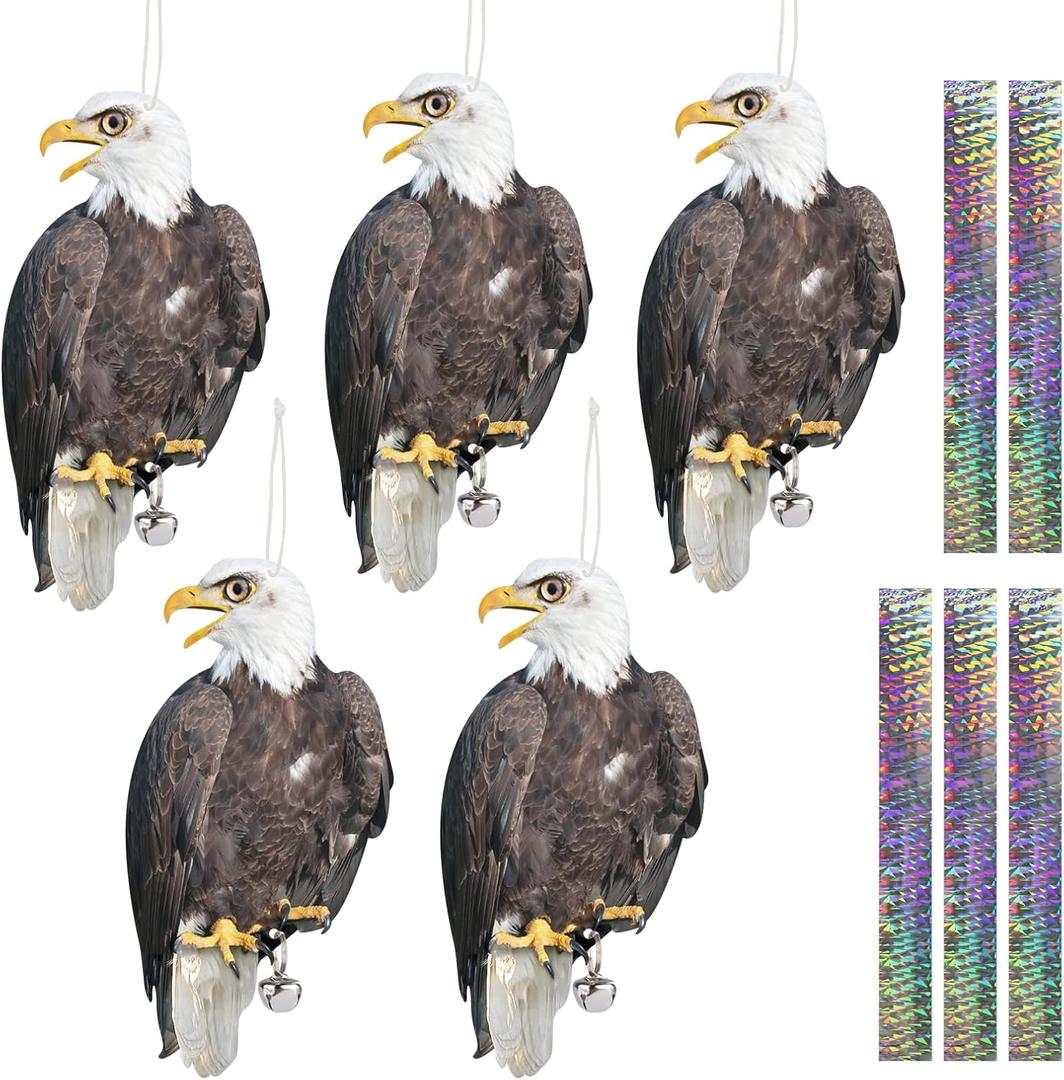 Plastic Hawk to Scare Pigeon Away from Porch Patio Balcony, 5Pcs Flat Fake Hawk to Keep Pigeon Away with Reflective Tape, Pigeon Scare Devices Garden Hawk to Scare Woodpecker Squirrel for Outdoor (Black 5Pcs 01)