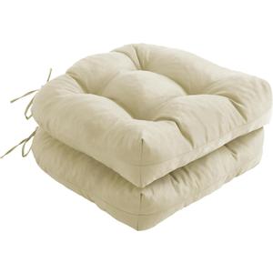Outdoor Chair Cushions Set of 2, Patio Chair Cushions with Ties, 19x19+5 Tufted Outdoor Seat Cushions, Waterproof Patio Furniture Cushions, Outdoor Dining Chair Pads, Beige