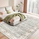 WITSHOCK 7x9 Area Rugs for Living Room: Machine Washable Non Slip Vintage Carpet - Low Pile Lightweight Print Rug for Bedroom Dining Room - Stain Resistant for Household - Pet Owners (Light Blue)