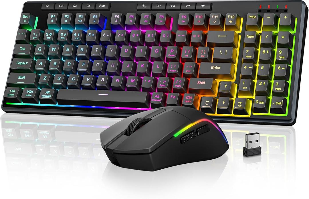 Redragon S156 Wireless Keyboard and Mouse with Tri-Mode, Mechanical Feel Keyboard and 4800 DPI 61G Ultra-Light Gaming Mouse, RGB Backlit, 4 Macro Keys, Long Battery Life for PC, Mac, Ideal for Gamer