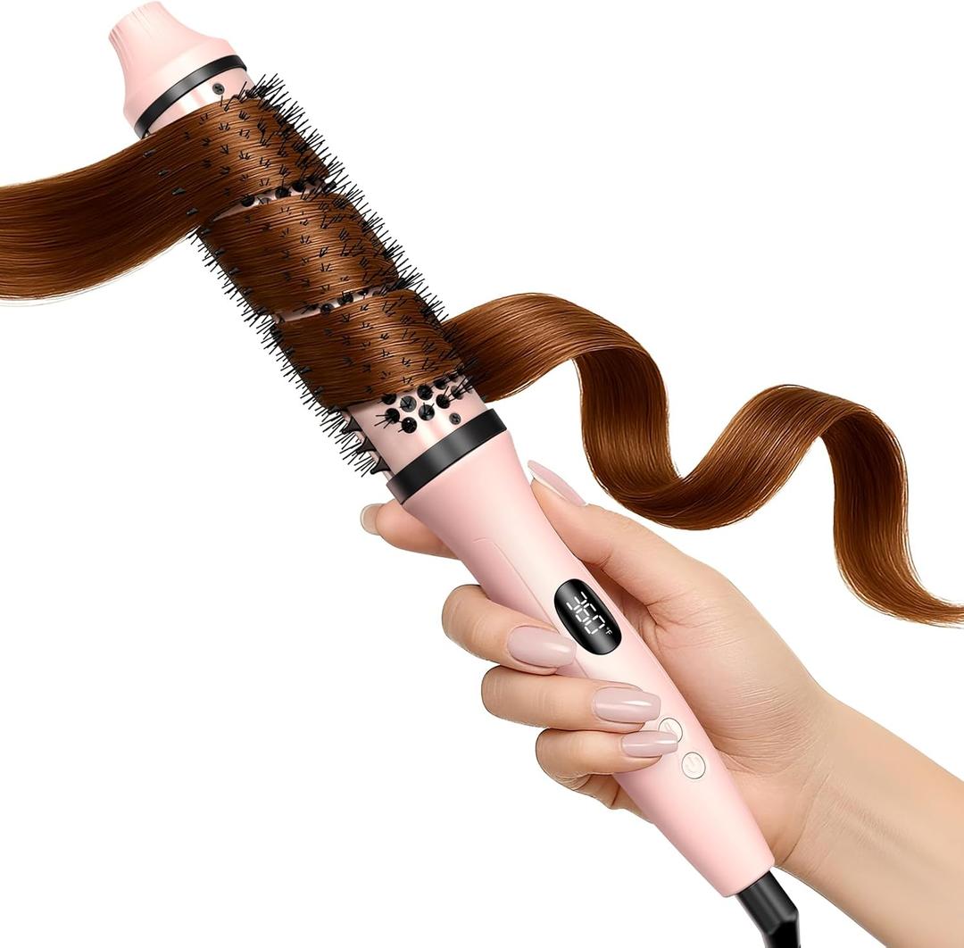 Bopcal Dual Voltage Thermal Brush, 1.5 Inch Heated Round Brush for Blowout Look, Heated Curling Styler with Negative Ions & Ceramic for Volumizing, 6 Temps & Auto Shut-Off, No Damage,Peach Pink
