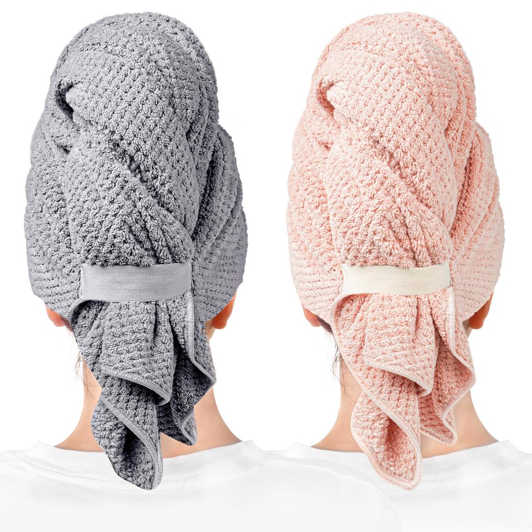 ROLSHOL 2 Packs Large Microfiber Hair Towels for Women, Super Absorbent & Quick Dry Hair Towel Wrap for Curly Hair Long & Short Hair- Anti-Frizz Hair Turbans for Wet Hair - 27.5''*39.4''