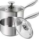 MICHELANGELO Stainless Steel Saucepan Set 1Qt & 2Qt, 18/10 Stainless Steel Pot Set, Induction Saucepan with Glass Lid, Dishwasher & Oven Safe (No Coating & Non-toxic)