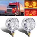 2x Round Double Face Fender Turn Signal Amber/Red Lights 48 LEDs Single Stud Led Stop Marker Running Lights Pedestal Compatible with Peterbilt/Freightliner IP67 clear lens