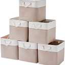 MidmmVick 12 x 12 Inch Cube Storage Bins, 6 Pack Large Collapsible Fabric Storage Bin with Ropes, Foldable Storage Cubes for Home, Office,Closet, Clothes, Toys Organizer (White & Beige)
