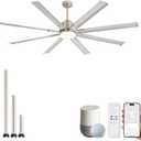 ZMISHIBO 72 inch Smart Aluminium Blade Ceiling Fans with Lights and Remote, Outdoor Large Ceiling Fans with Remote/Alexa/App for Patio Living Room, Nickel Ceiling Fan, 8 Blades