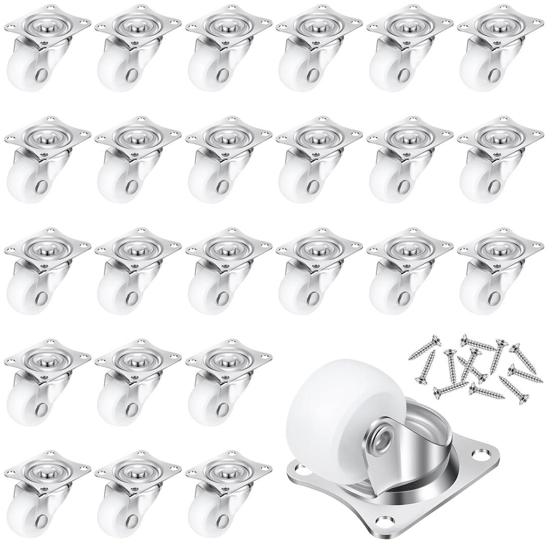 Maitys 24 Pcs 1" Low Profile Casters Wheels for Furniture Small Swivel Caster with No Noise 360 Degree Top Plate 22 Lbs Weighs Capacity Each Caster for Furniture Appliances (Screws Included)
