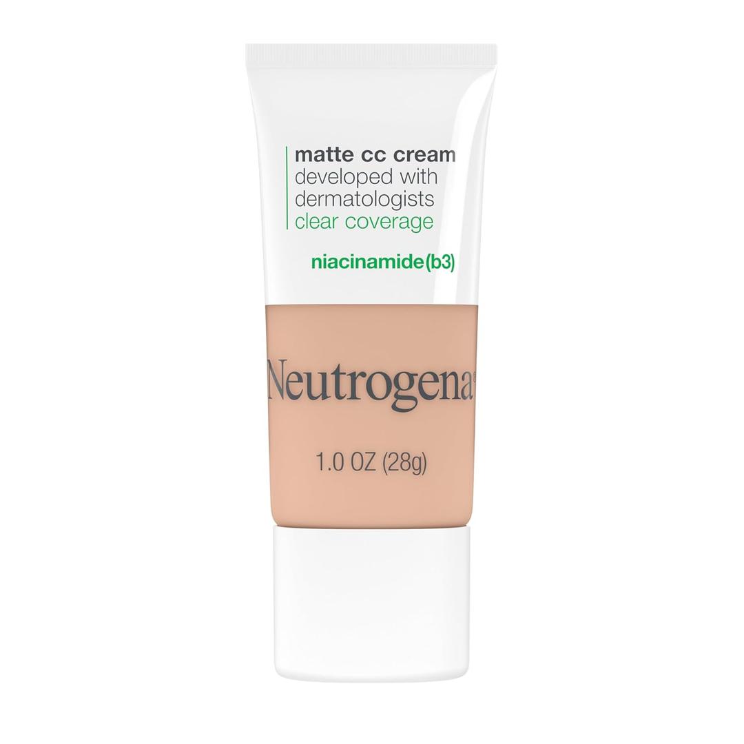 Neutrogena Clear Coverage Flawless Matte CC Cream, Full-Coverage Color Correcting Cream Face Makeup with Niacinamide (b3), Hypoallergenic, Oil Free & Fragrance Free, Barley Beige, 1 oz (1 Ounce (Pack of 1)) 2.3
