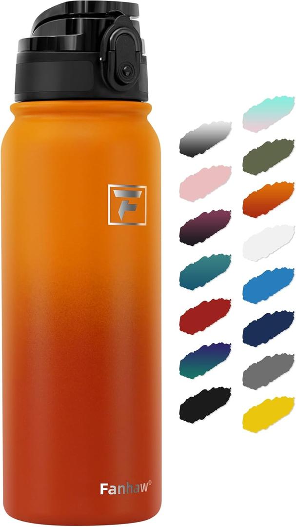 Fanhaw 20 Oz Insulated Stainless Steel Water Bottle with Chug Lid - Leak & Sweat Proof, Anti-Dust | For Kids, Women, Men (Yellow Orange)