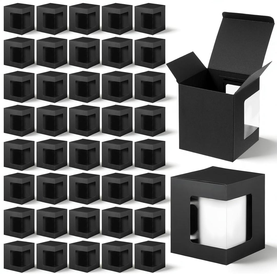 Douaowoc 50 Pack Mug Boxes for Gifts Coffee Mugs Boxes Gift for Shipping Sublimation Transparent Wine Glass Gift Packaging Box for Blanks 11oz, 12oz, 15oz Wrapping(Black)